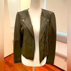 Joie- Leather crop fit jacket Green/Grey color